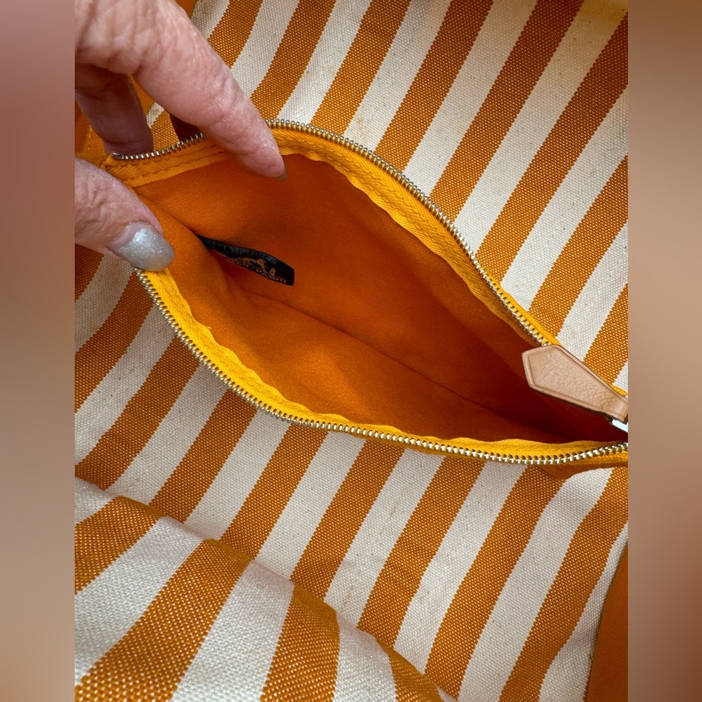 Hermes-Authentic- Yellow  / White Stripe Cannes Tote Bag  with Pouch - Picture 5 of 14